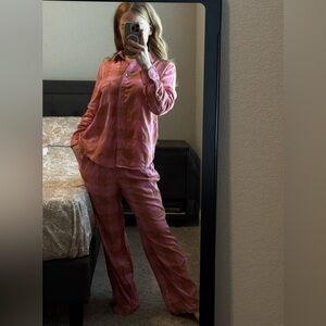 Victoria’s Secret cotton gold and pink plaid fancy 2 piece pajama set, size SP